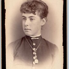c1870s Cute Young Lady Big Lips Long Face Necklace Girl CdV Photo Card H29 picture