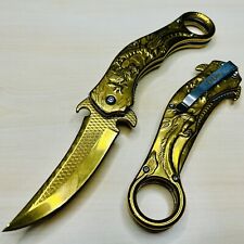 9”Gold CSGO Dragon Karambit Spring Assisted Open Blade Folding Pocket Knife picture