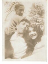 1920-40s vintage photo couple posing w/African American man 3.5 x 2.5