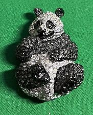 SIGNED SWAROVSKI BLACK DIAMOND CRYSTAL PANDA BEAR PIN BROOCH picture