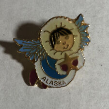 Blue and White Eskimo Angel Alaska Enamel Pinback Travel Souvenir Lapel Pin picture