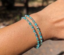 Navajo Women's Bracelet Royal Beauty Turquoise and Sterling Silver Beads Sz 7.5 picture