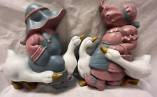 Vintage 1988 Burwood HOMCO 2 Wall Plaques Amish Dutch Boy Girl Ducks Blue Pink picture