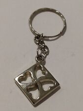 Small Square Heart Cut-outs Silvertone Keychain Keyring Charm picture