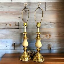 Stiffel Vintage Mid Century Modern Brass Ivory Table Lamps 29