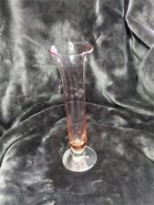 Depression Glass Vase Pink Hand Etched Leaf Pattern Delicate Hand Blown Glass 8” picture