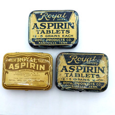 LOT of 3 Royal Aspirin tins vintage 2 designs Royal Products & Royal Mfg picture