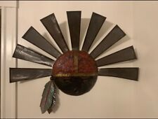Zuni Sun face  39” Wall Hanging Hand Craft Metal Native American Art W/Feathers picture