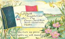 Postcard 1950s Iowa Flag flowers bird song Paul 23-12408 picture