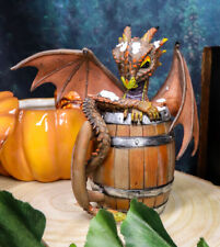 Ebros German Fest Dark Beer Dragon in Aged Barrel Fantasy Drunk Dragons Figurine picture