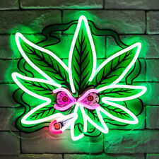 Marijuana Hemp Leaf Eyes Smoking High Life Weeds Neon Light Sign Lamp Decor LED picture