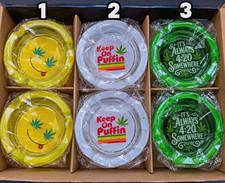 Glass Ashtrays Marijuana Leaf Designs, 3 Styles Yellow/White/Green 10$ Each picture
