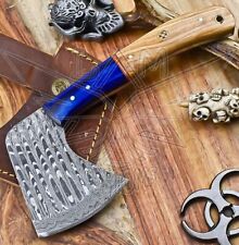 Wild Life Damascus Steel Clever Chopper Axe Knife Olive Wood SFK Wooden Bolster picture