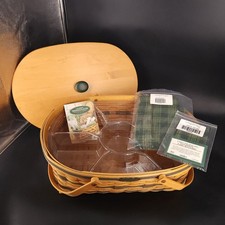 Vtg Longaberger 1999 Generosity Basket w/ 2 Plastic Inserts & Linens In Orig Bag picture
