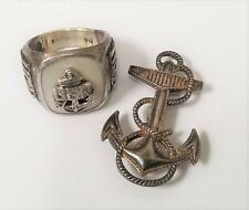 Sterling Silver USN Navy Ring and Pin picture