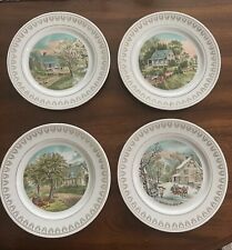 Set Of 4 Vintage Currier & Ives 4 Seasons Bone China 8”  Plates picture