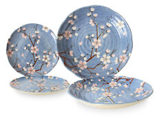 Mino ware Japanese Ceramics 2 Pasta Plate & 2 Salad Plate set Sakura Blue picture