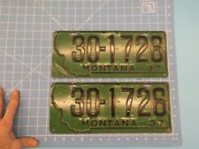 Vintage 1937 Montana License Plate Set 30-1726 Deer lodge Anaconda Metal Grn/Blk picture