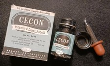 Vtg 1950s Abbott Cecon Vitamin C Drops Medicine Box Apothecary Full w/Dropper picture