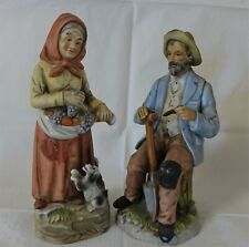 Vintage Homco Old Elderly Man & Woman Couple Farmer Figurines Shovel & Dog  picture