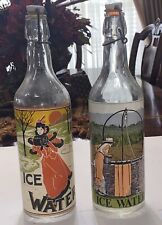 Vintage 2 Ice Water Bottles Porcelain Stopper Wire Top Caps Vivid Images Italy picture