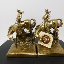 VTG Ranch Rodeo Western Cowboy Horse Rider Solid Bronze PM Craftsman MCM Bookend picture