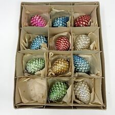 Lot of 11 Vintage Blown Mercury Glass Snowy Pinecone Ornaments - Japan *READ* picture