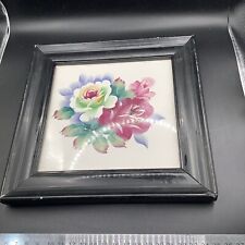 Vintage Framed Hand Painted Florals Tile picture