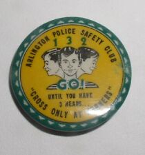 Arlington (Virginia) Police Safety Club 1940s Celluloid Pinback Button; 1.25