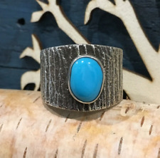 VTG Native American Sterling Turquoise Tree Bark Cast Ring - Massive Size 14.5 picture