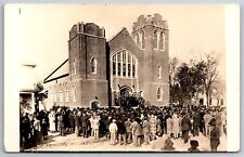 Early 1900s Crowd Outside Brick Church Dedication Perhaps? RPPC Postcard picture