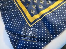 Clinton Global Initiative America 100 % silk  Scarf Navy Blue Yellow White Stars picture