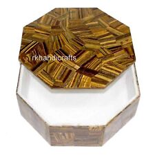 Marble Jewelry Box Tiger Eye Stone Overlay Work Cosmetic Box for Palour Decor picture