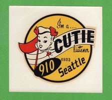 VINTAGE ORIGINAL 1958 "910 CUTIE KIXI RADIO STATION" SEATTLE WA WATER DECAL ART picture