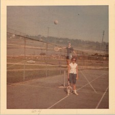 Double Exposure Tennis Court Couple 1960s Amateur Color Photograph 6/4 picture