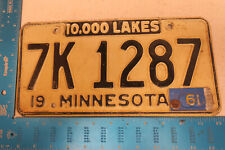 1960 60 1961 61 MINNESOTA MN LICENSE PLATE TAG 7K 1287 - NICE TAG picture