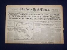 1943 FEB 10 NEW YORK TIMES - PRESIDENT ORDERS 48-HR WEEK IN WAR EFFORT - NP 6523 picture