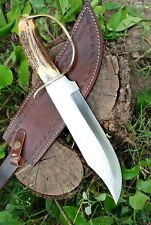 DEER STAG ANTLER HANDLE BRASS THICK GUARD HUNTING SURVIVAL CAMPING BOWIE KNIFE picture
