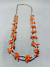 CORAL CLUMPS VINTAGE NAVAJO HEISHI STERLING SILVER NECKLACE OLD picture