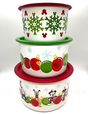 X3 Tupperware Disney Mickey & Friends Christmas Holiday Canister Container Set picture