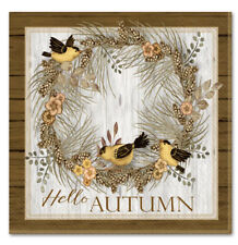 TWO Individual Paper Cocktail Decoupage Fall  Napkins Bird Wreath Hello Autumn picture