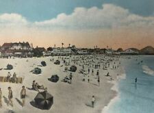 Early Beach at Santa Monica California Postcard Roller Coaster Sunbathers picture