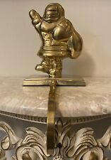 Vintage Solid Brass Santa Claus Mantel Stocking Holder Long Arm picture