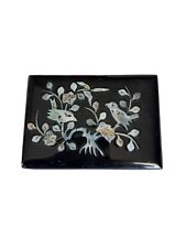 Vintage Black Lacquer Jewelry Box Mother of Pearl Inlay Birds Flowers Trinket picture