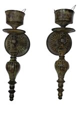 Vintage Set Gatco Solid Brass Candle Wall Sconce Shabby Chic Eclectic Rustic picture