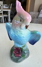 Vintage Ceramic Parrot Cockatoo Figurine Royal Copley Blue & Pink MCM picture