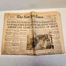 NY Times Roosevelt Final Tribute April 15, 1945 Newspaper Headline picture