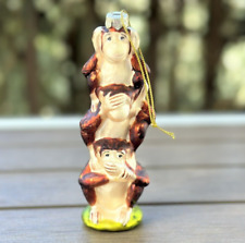 Vintage Hear See Say No Evil Brown Monkeys Stacked Glass Ornament 6