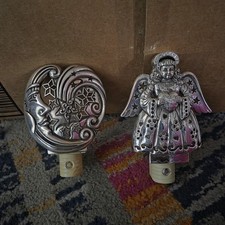 Brighton Night Lights Crescent Moon & Shooting Star & Angel Silver Metal Plugins picture