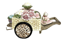 Vtg Schmid Ceramic Music Box Waltz of The Flowers Cat Wheelbarrow Cottage Works picture